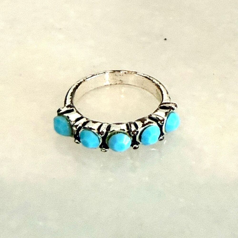 Vintage Francesca's Turquoise Statement Ring Silver-tone And Blue Size 9